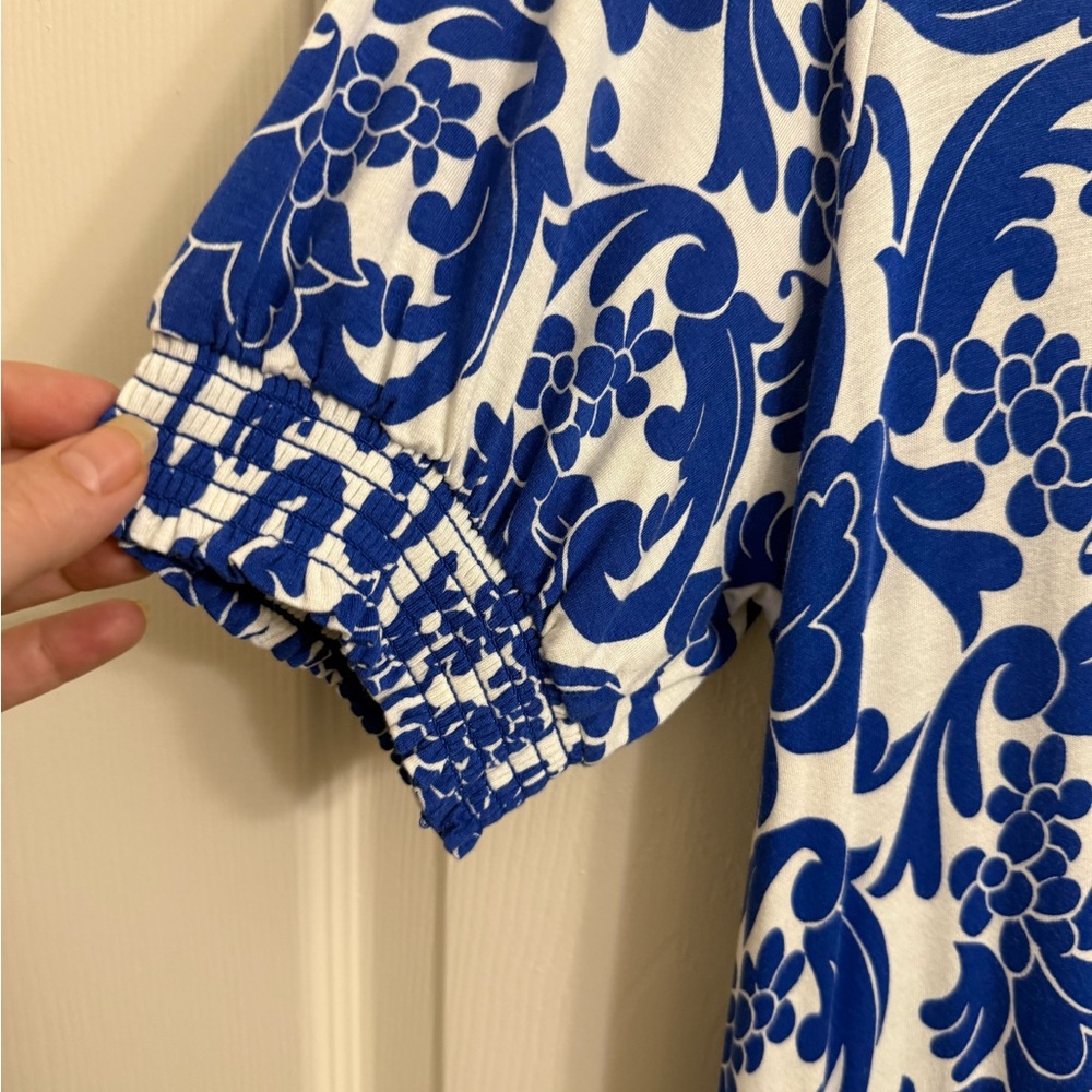 Boden Blue and White Floral Midi Knit Dress - Picture 5 of 9